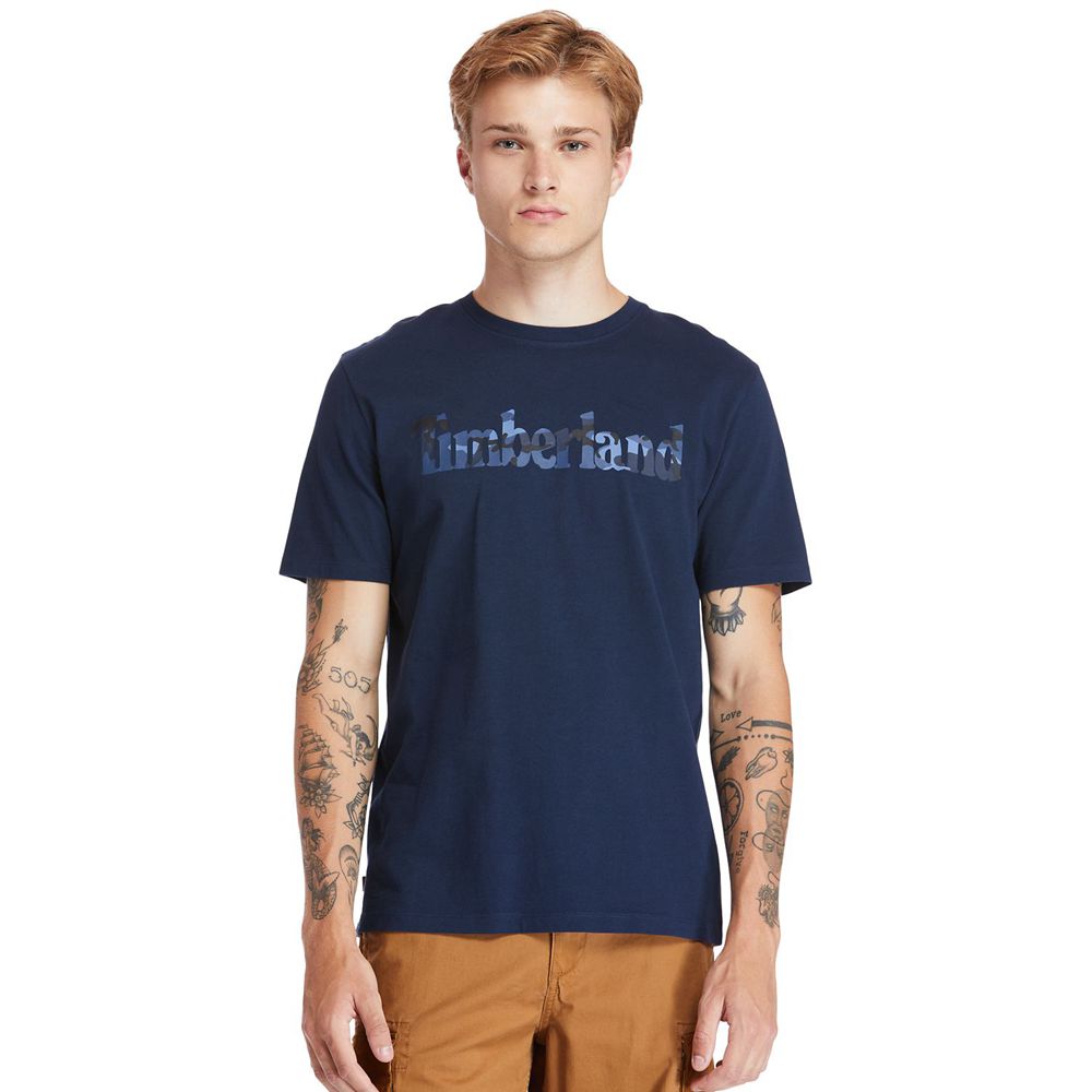 Camisetas Timberland Hombre Kennebec River Camo-Logo Azul Marino - Chile CQS-024159